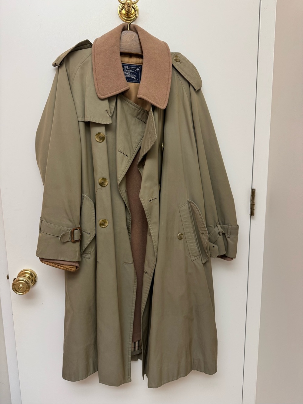 Burberry Khaki Trench Coat with Brown Collar